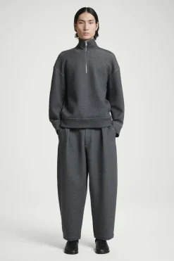 Outlet COS OVERSIZED SCUBA-JERSEY HALF-ZIP SWEATSHIRT GRAY