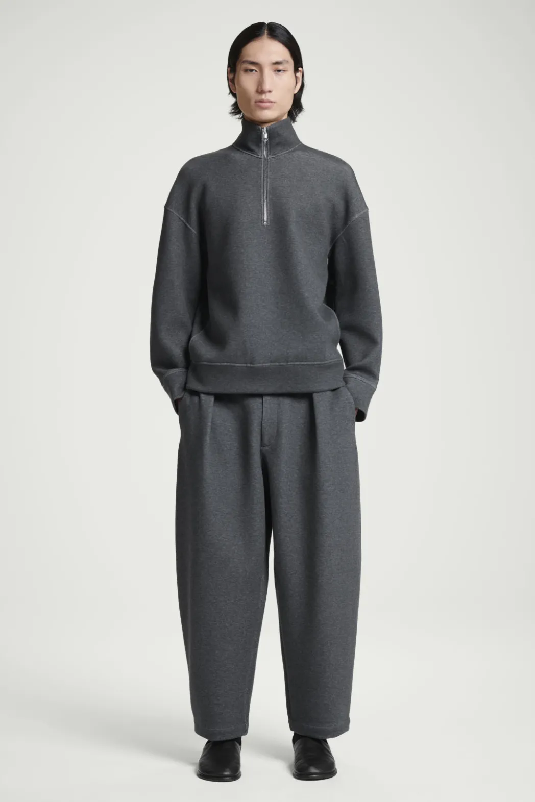 Outlet COS OVERSIZED SCUBA-JERSEY HALF-ZIP SWEATSHIRT GRAY