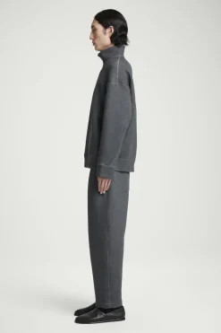 Outlet COS OVERSIZED SCUBA-JERSEY HALF-ZIP SWEATSHIRT GRAY