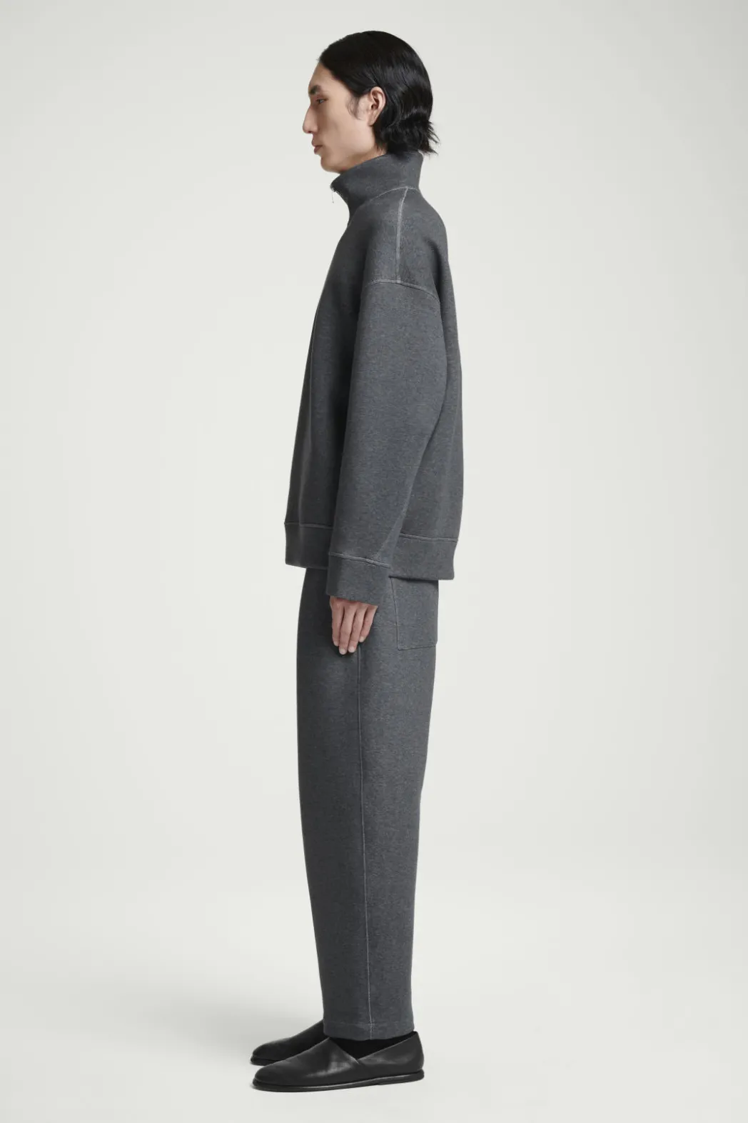 Outlet COS OVERSIZED SCUBA-JERSEY HALF-ZIP SWEATSHIRT GRAY