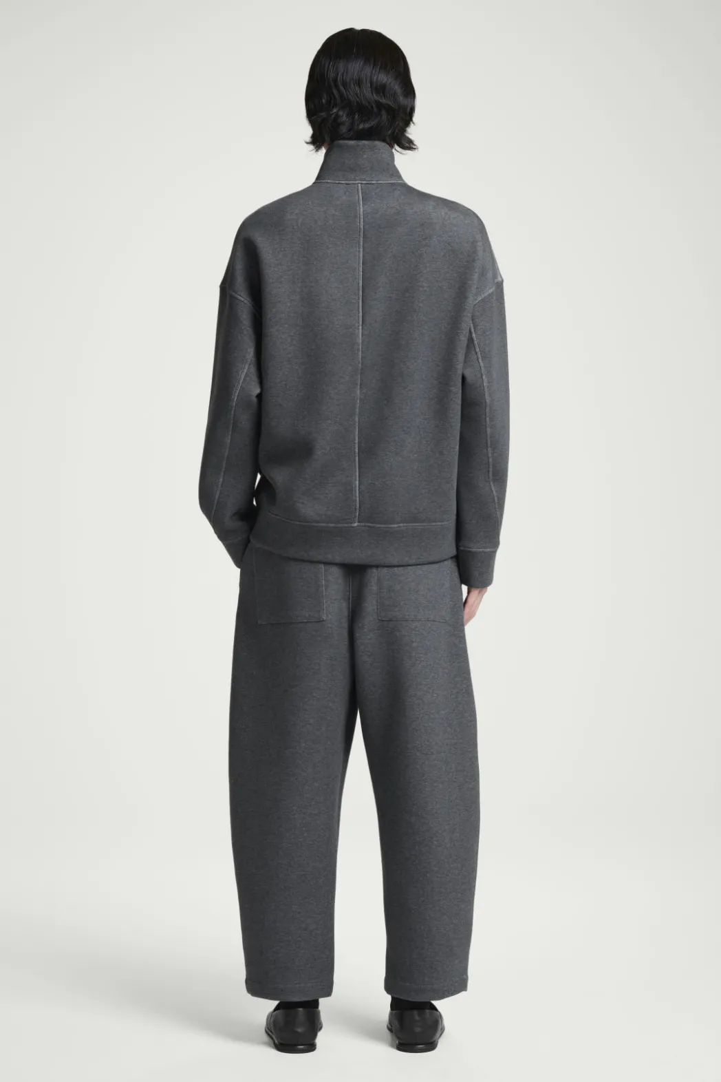Outlet COS OVERSIZED SCUBA-JERSEY HALF-ZIP SWEATSHIRT GRAY