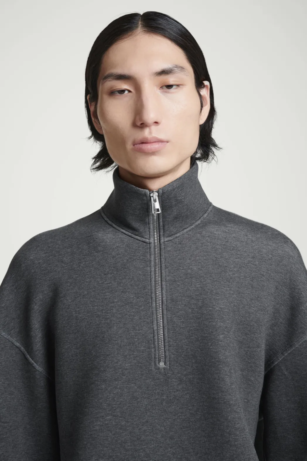 Outlet COS OVERSIZED SCUBA-JERSEY HALF-ZIP SWEATSHIRT GRAY