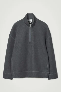 Outlet COS OVERSIZED SCUBA-JERSEY HALF-ZIP SWEATSHIRT GRAY