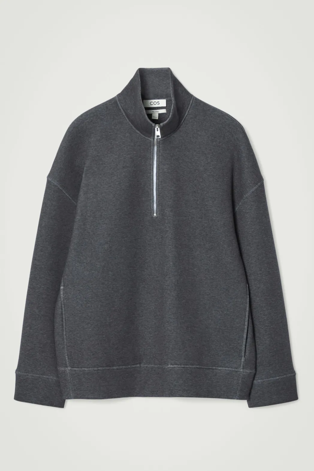 Outlet COS OVERSIZED SCUBA-JERSEY HALF-ZIP SWEATSHIRT GRAY
