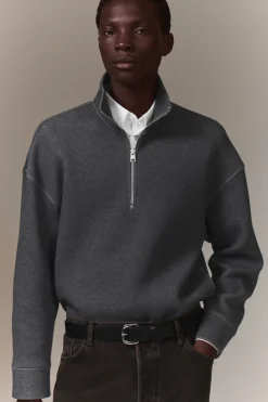 Outlet COS OVERSIZED SCUBA-JERSEY HALF-ZIP SWEATSHIRT GRAY