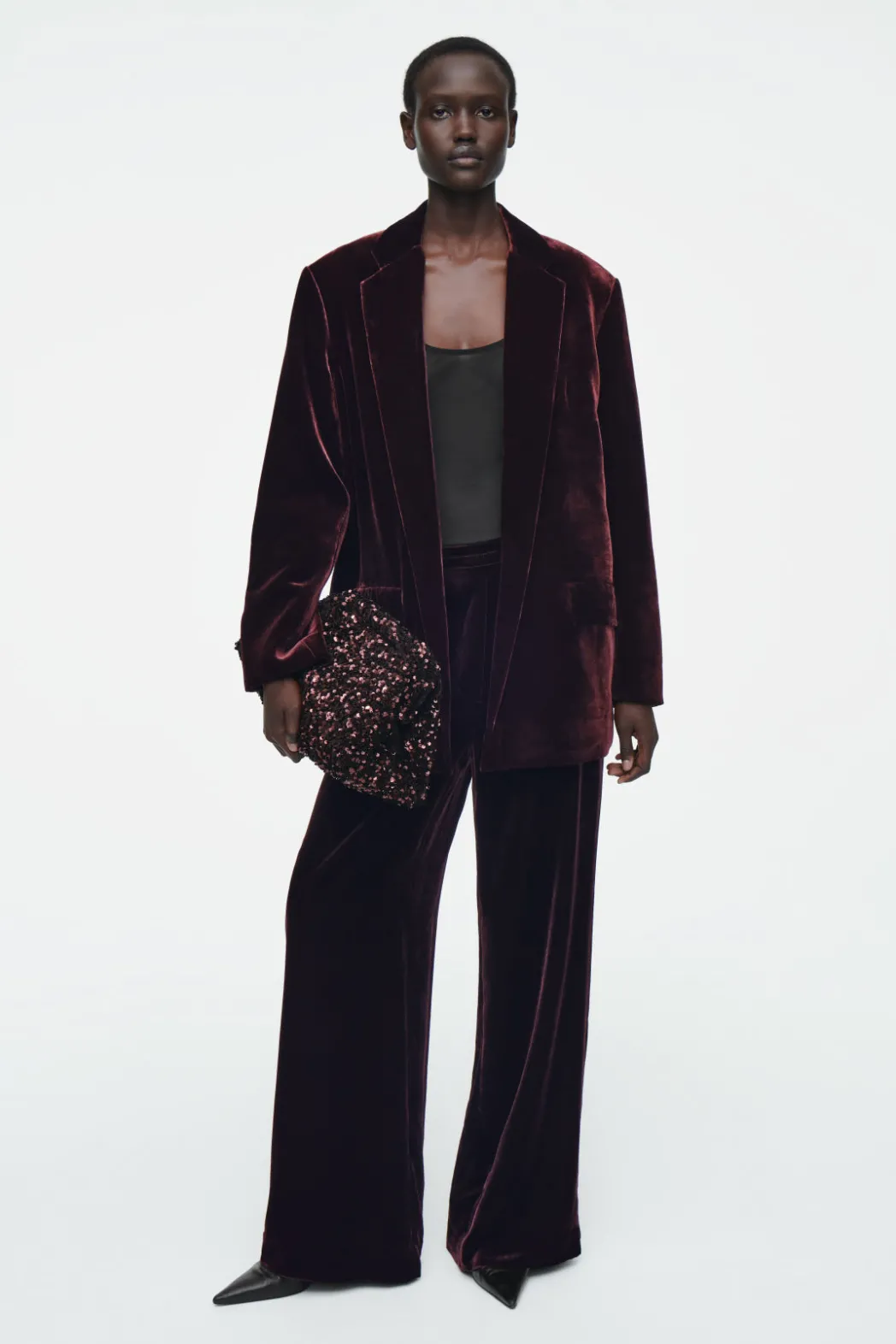 New COS OVERSIZED SEQUINED FRAMED CLUTCH CHOCOLATE