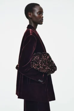 New COS OVERSIZED SEQUINED FRAMED CLUTCH CHOCOLATE