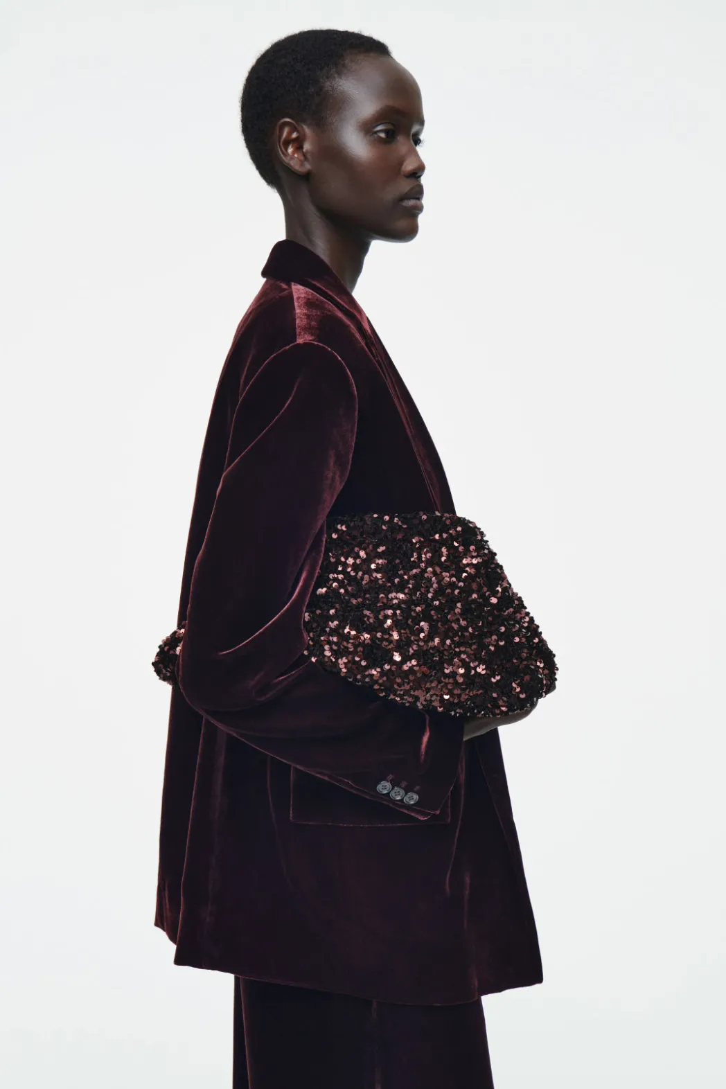 New COS OVERSIZED SEQUINED FRAMED CLUTCH CHOCOLATE