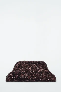 New COS OVERSIZED SEQUINED FRAMED CLUTCH CHOCOLATE