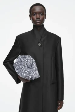 Online COS OVERSIZED SEQUINED FRAMED CLUTCH SILVER
