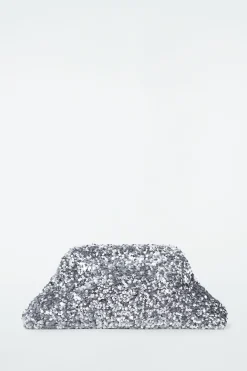 Online COS OVERSIZED SEQUINED FRAMED CLUTCH SILVER