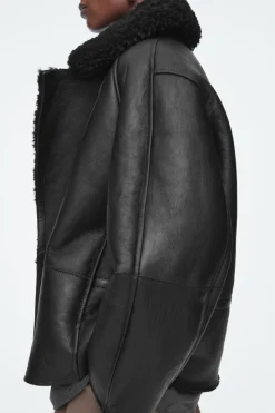 Discount COS OVERSIZED SHEARLING AVIATOR JACKET BLACK
