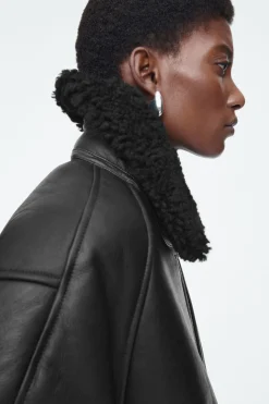 Discount COS OVERSIZED SHEARLING AVIATOR JACKET BLACK