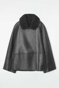 Discount COS OVERSIZED SHEARLING AVIATOR JACKET BLACK