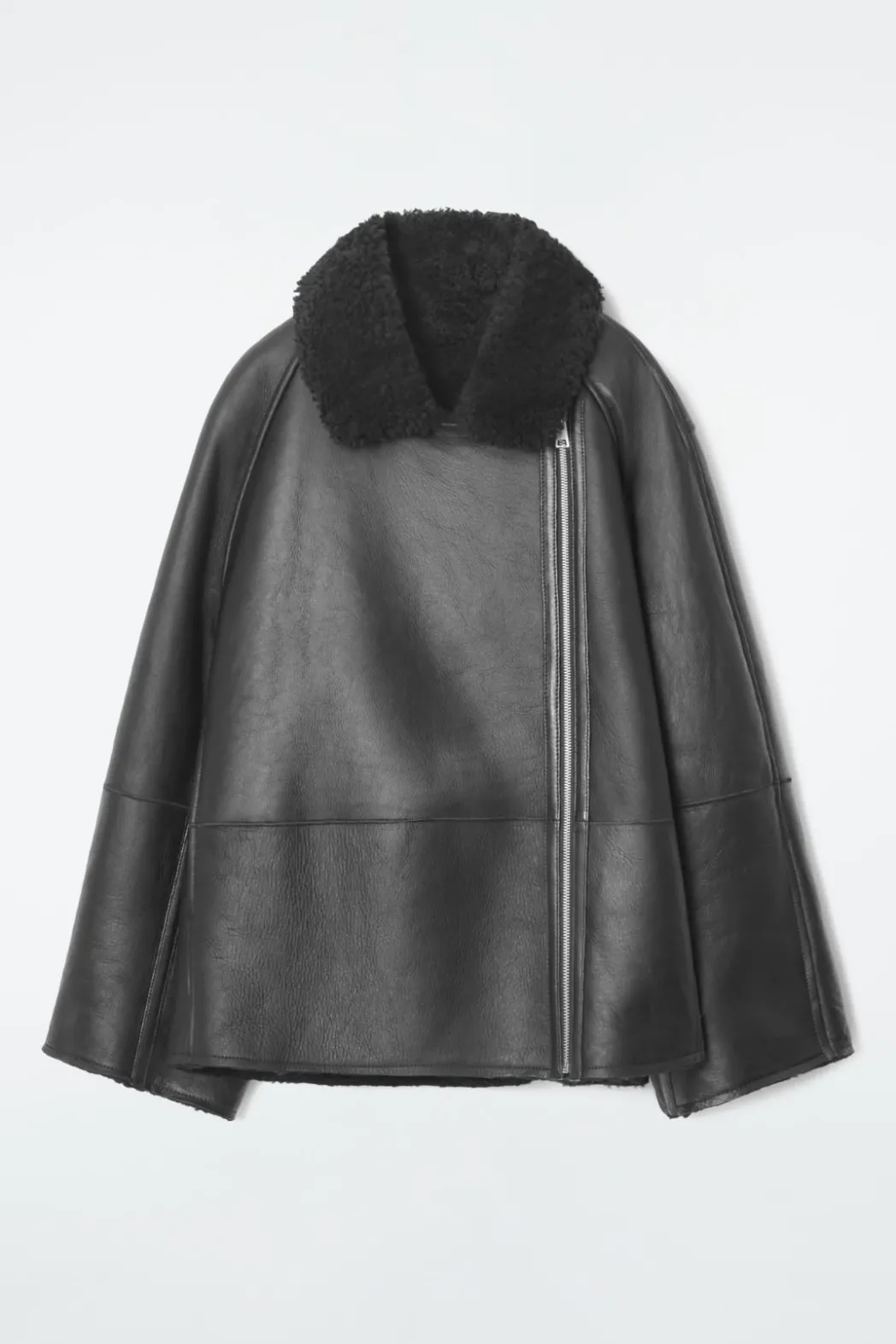 Discount COS OVERSIZED SHEARLING AVIATOR JACKET BLACK