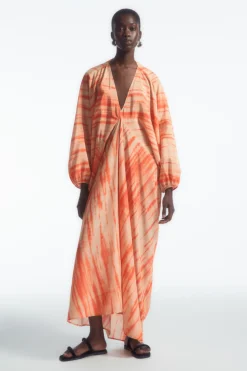 New COS OVERSIZED SILK KAFTAN DRESS ORANGE