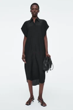 Best COS OVERSIZED SILK MIDI SHIRT DRESS BLACK
