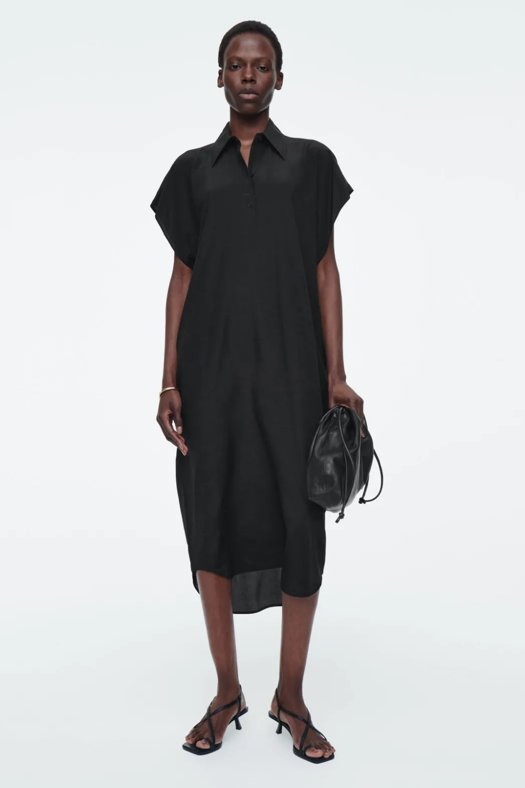 Best COS OVERSIZED SILK MIDI SHIRT DRESS BLACK