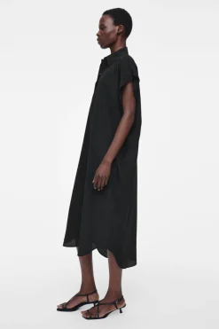 Best COS OVERSIZED SILK MIDI SHIRT DRESS BLACK