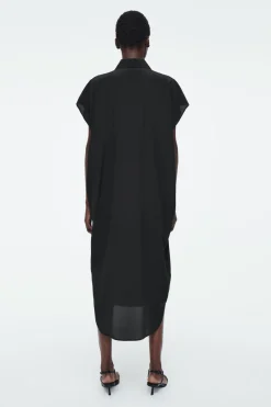 Best COS OVERSIZED SILK MIDI SHIRT DRESS BLACK