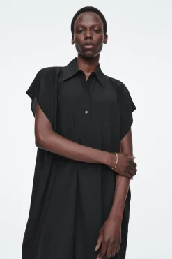 Best COS OVERSIZED SILK MIDI SHIRT DRESS BLACK