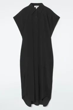 Best COS OVERSIZED SILK MIDI SHIRT DRESS BLACK
