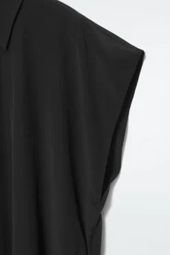 Best COS OVERSIZED SILK MIDI SHIRT DRESS BLACK