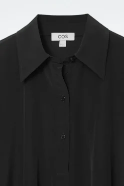 Best COS OVERSIZED SILK MIDI SHIRT DRESS BLACK