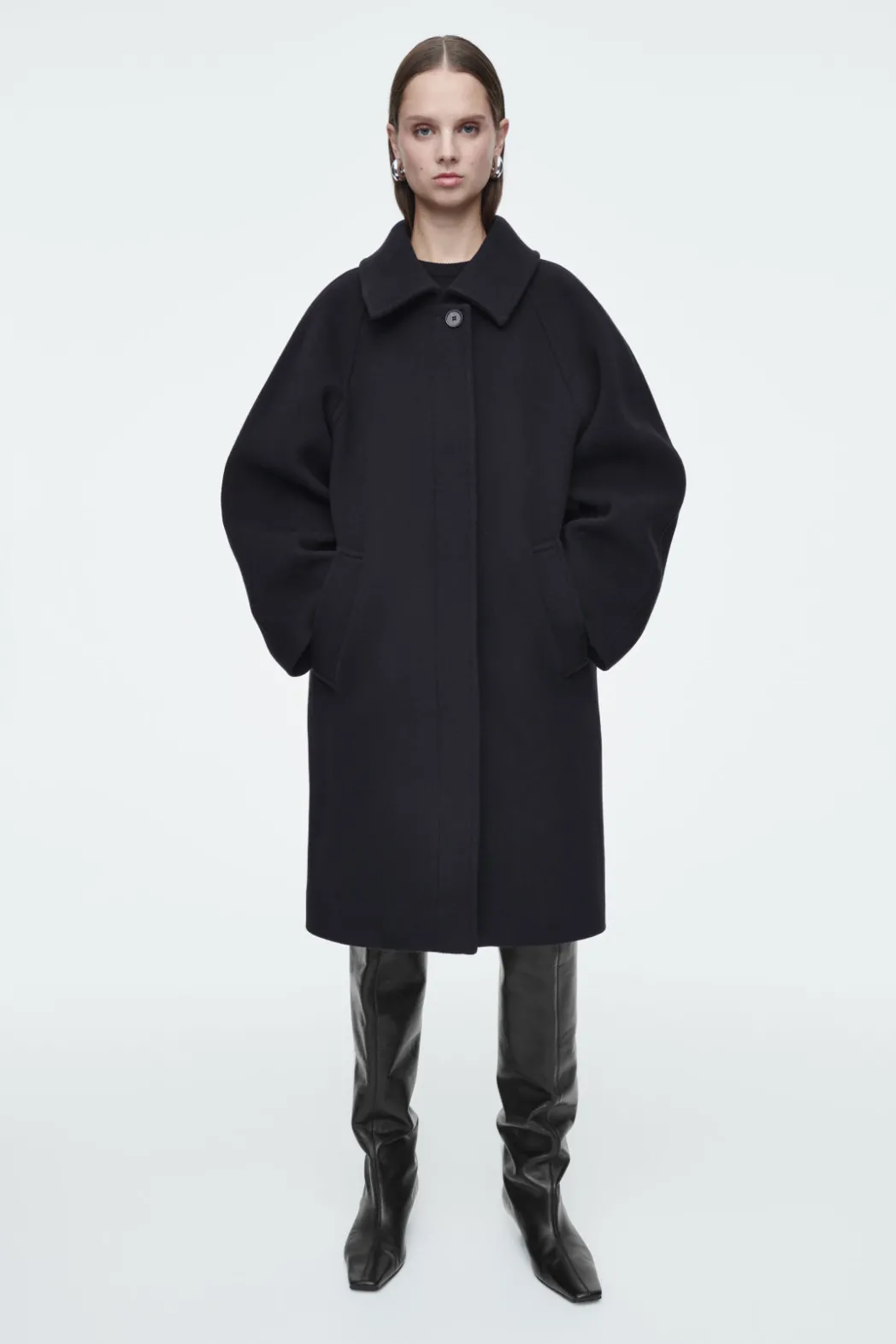 Sale COS OVERSIZED SINGLE-BREASTED WOOL COAT NAVY