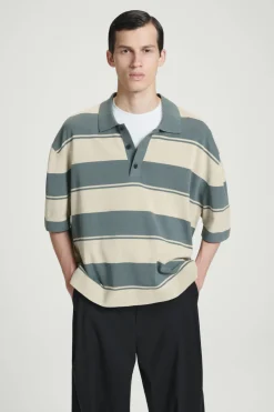 Clearance COS OVERSIZED STRIPED POLO SHIRT TURQUOISE / STRIPED