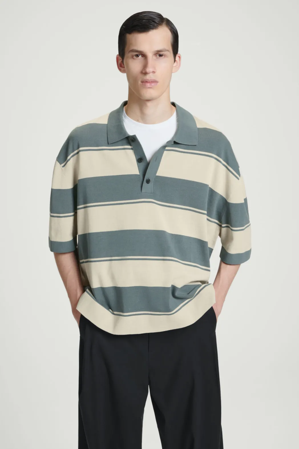Clearance COS OVERSIZED STRIPED POLO SHIRT TURQUOISE / STRIPED