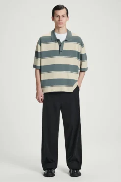 Clearance COS OVERSIZED STRIPED POLO SHIRT TURQUOISE / STRIPED