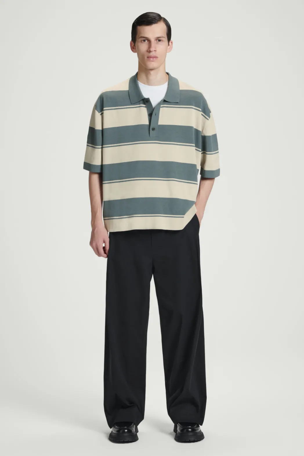 Clearance COS OVERSIZED STRIPED POLO SHIRT TURQUOISE / STRIPED