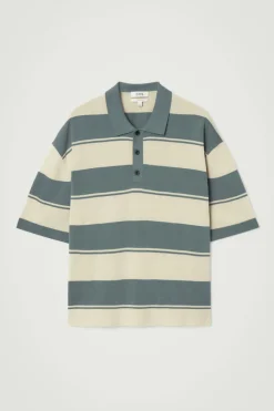 Clearance COS OVERSIZED STRIPED POLO SHIRT TURQUOISE / STRIPED