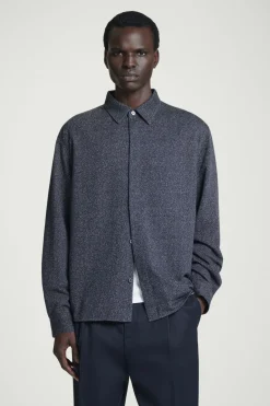 Discount COS OVERSIZED TEXTURED COTTON OVERSHIRT NAVY / WHITE