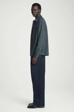 Discount COS OVERSIZED TEXTURED COTTON OVERSHIRT NAVY / WHITE
