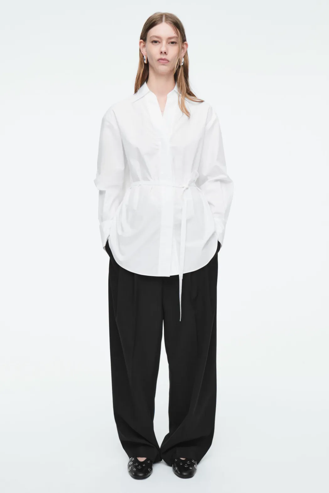 Hot COS OVERSIZED TIE-WAIST SHIRT WHITE