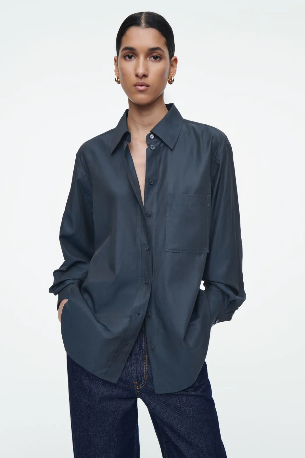 COS OVERSIZED TWILL SHIRT NAVY