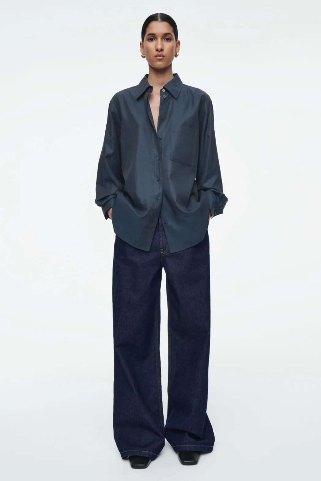 COS OVERSIZED TWILL SHIRT NAVY