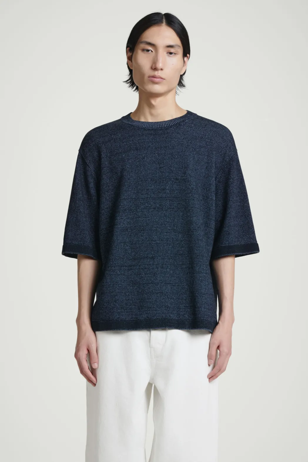 Best COS OVERSIZED TWO-TONE KNITTED COTTON T-SHIRT BLUE