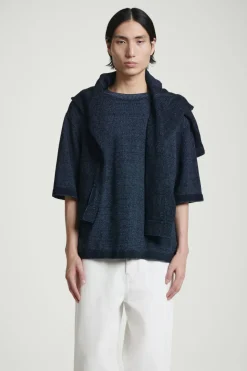 Best COS OVERSIZED TWO-TONE KNITTED COTTON T-SHIRT BLUE