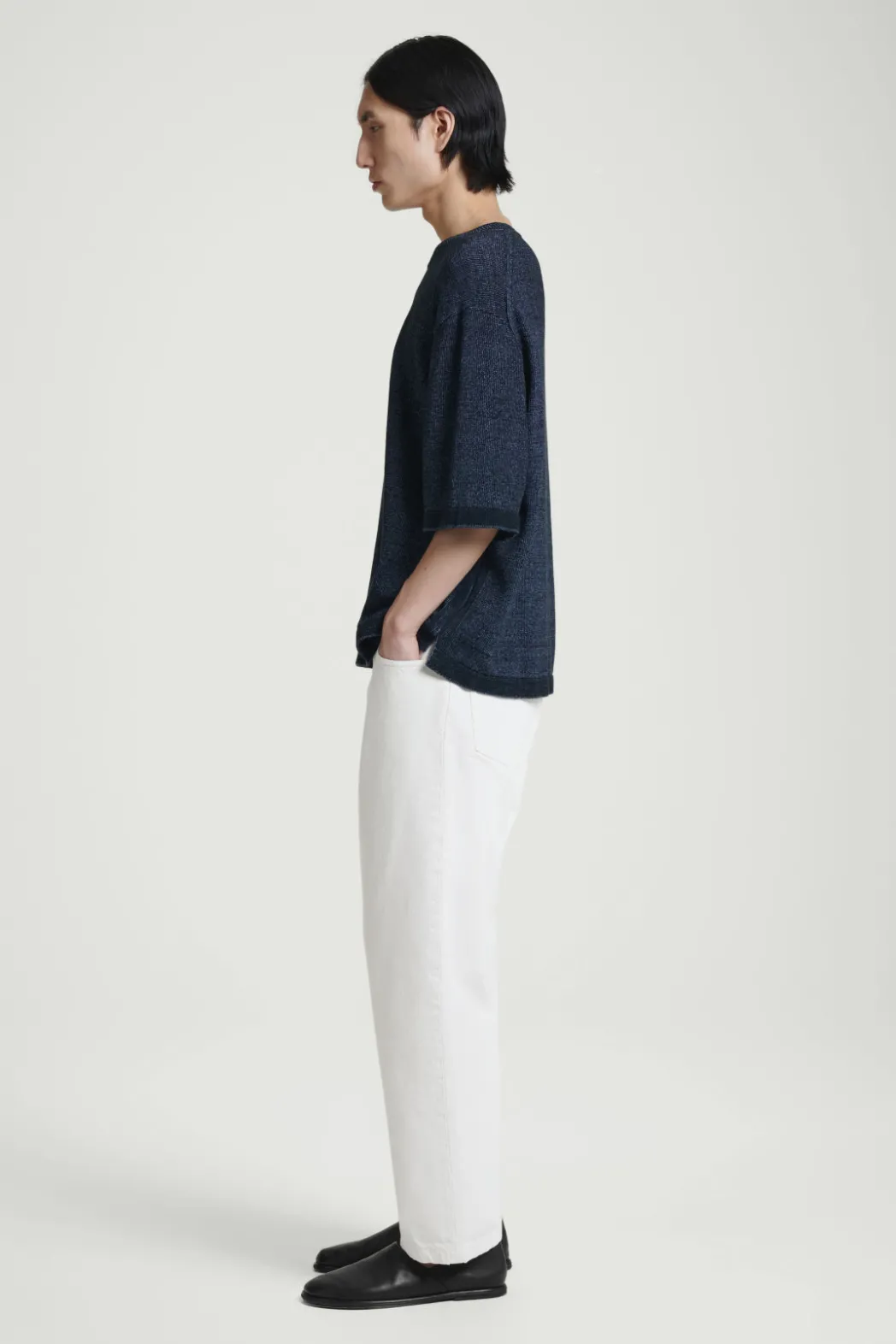 Best COS OVERSIZED TWO-TONE KNITTED COTTON T-SHIRT BLUE