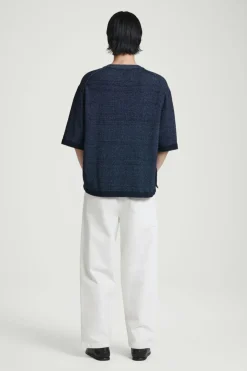 Best COS OVERSIZED TWO-TONE KNITTED COTTON T-SHIRT BLUE