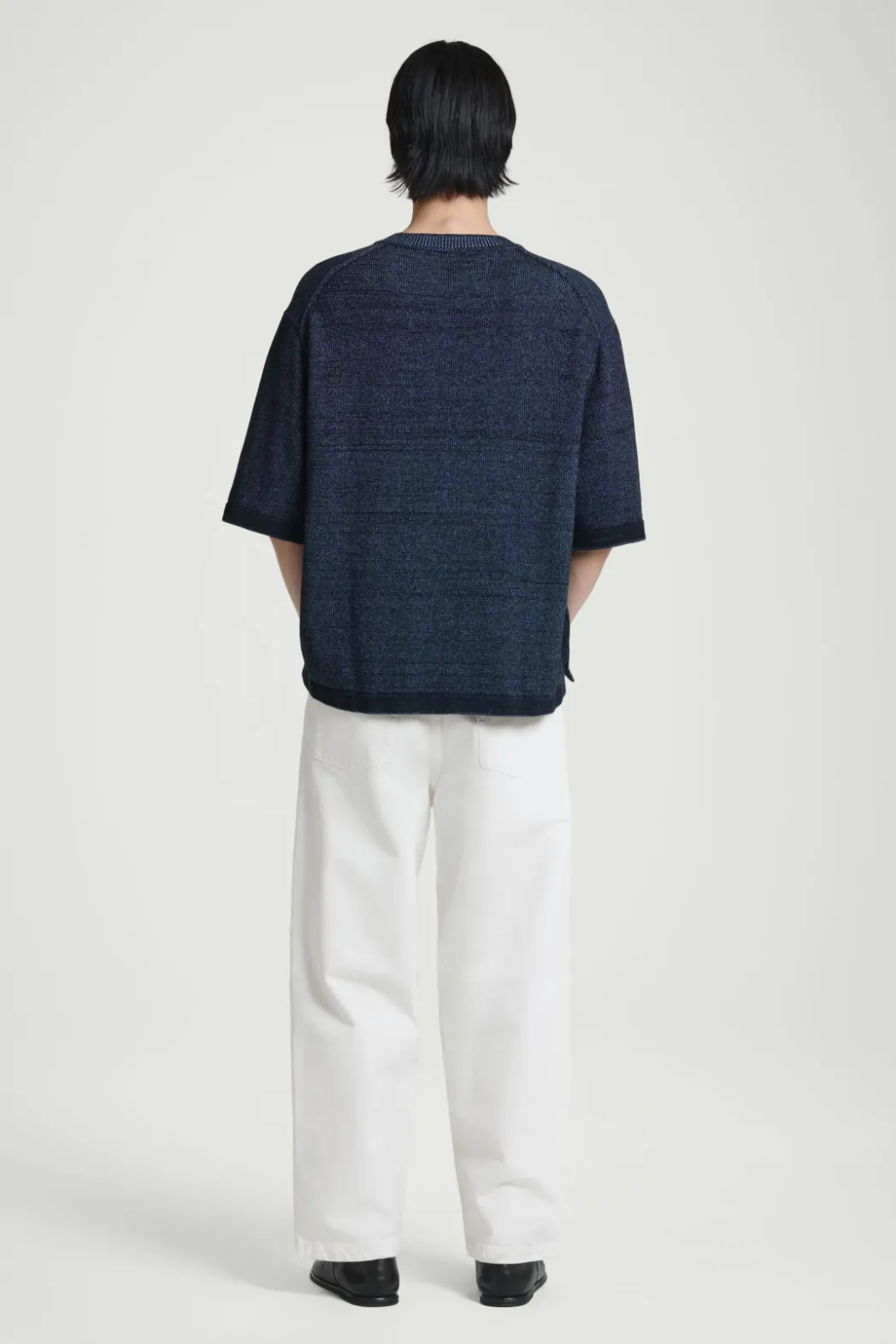 Best COS OVERSIZED TWO-TONE KNITTED COTTON T-SHIRT BLUE