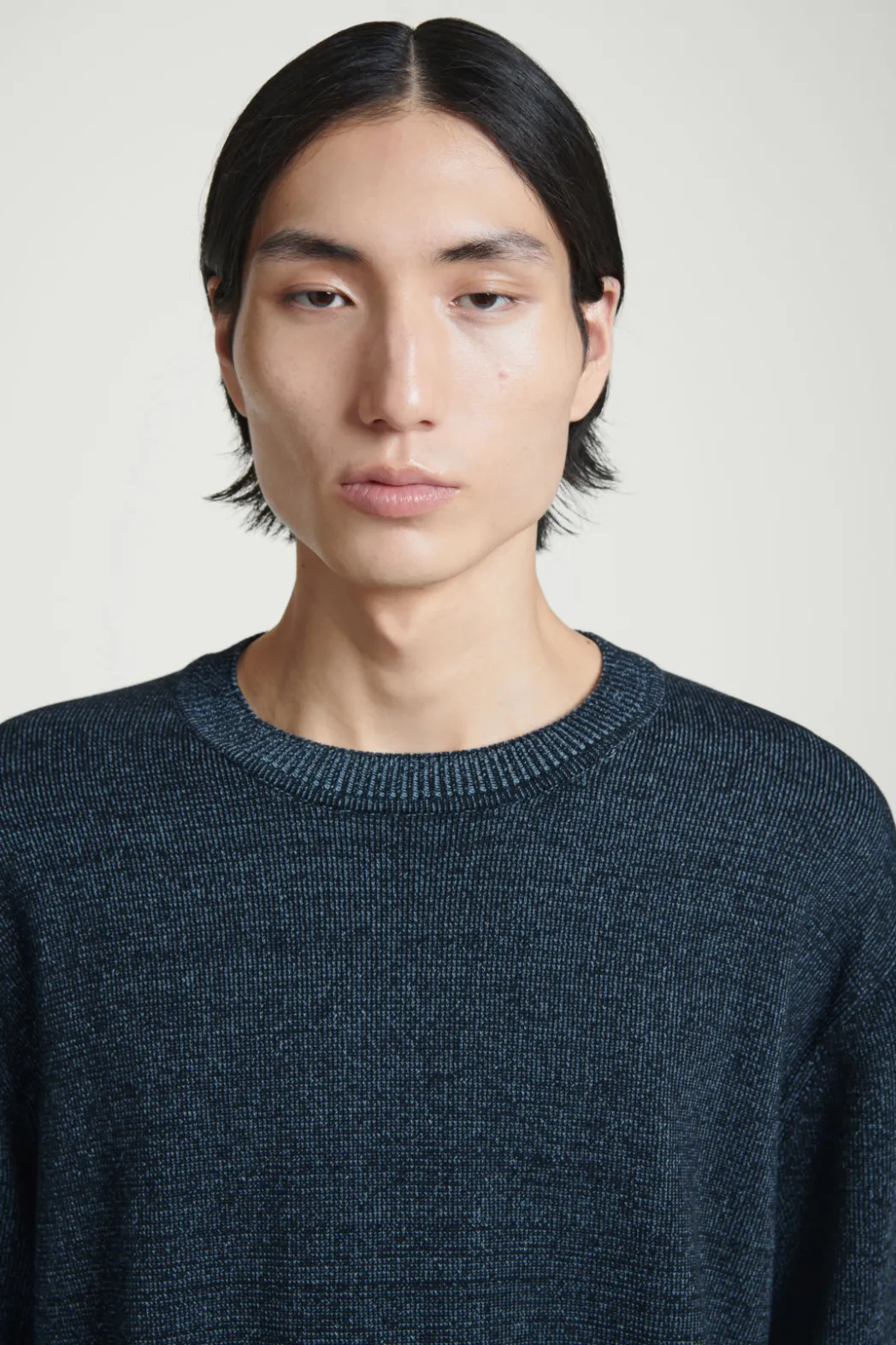 Best COS OVERSIZED TWO-TONE KNITTED COTTON T-SHIRT BLUE