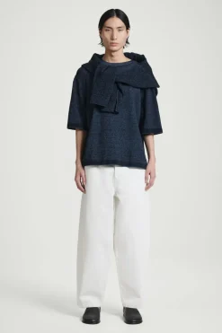 Best COS OVERSIZED TWO-TONE KNITTED COTTON T-SHIRT BLUE