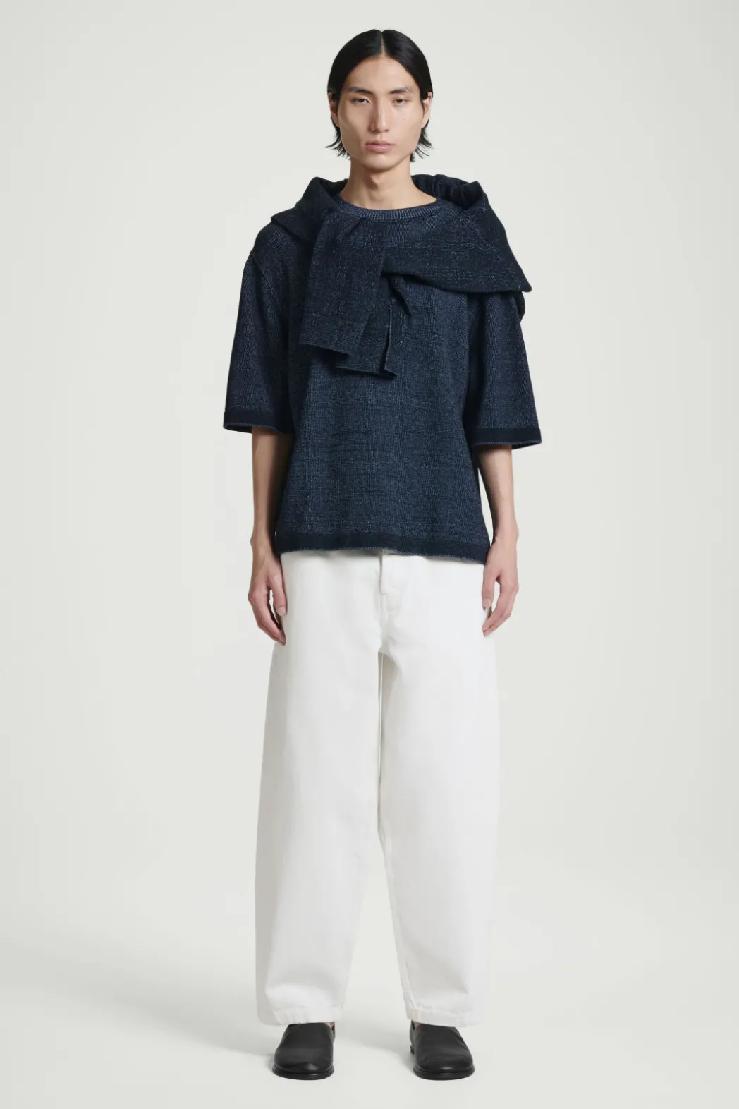 Best COS OVERSIZED TWO-TONE KNITTED COTTON T-SHIRT BLUE