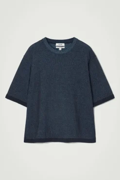 Best COS OVERSIZED TWO-TONE KNITTED COTTON T-SHIRT BLUE