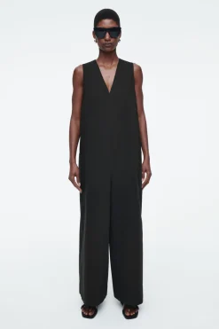 New COS OVERSIZED V-NECK JUMPSUIT BLACK