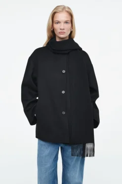 COS OVERSIZED WOOL-BLEND SCARF JACKET BLACK